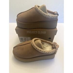 Genuine Suede Platform Slippers Chestnut Mule Cozy Womens 5.5